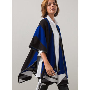 Chicos Faux Leather Trim Sweater Ruana Wrap Womens L/XL Seafaring Blue New Cover